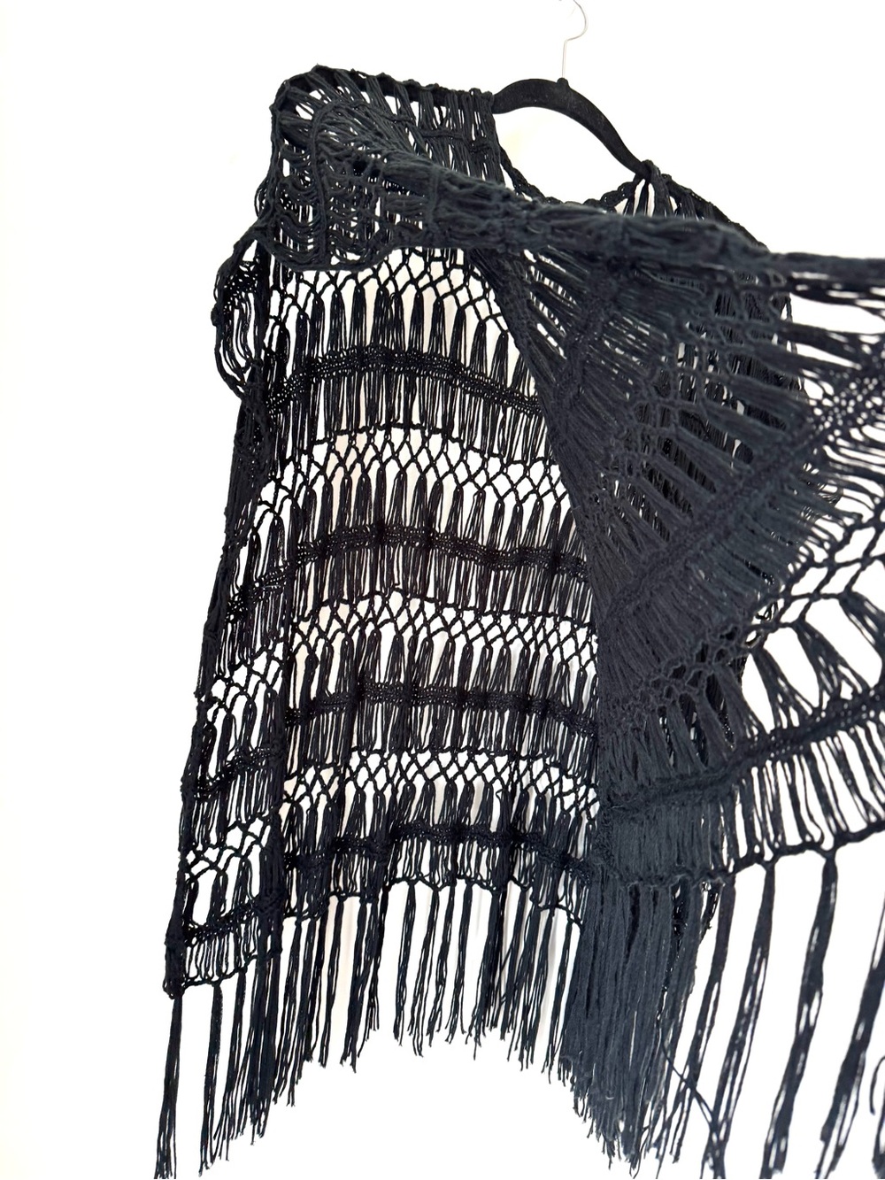 Verty Black Crochet and fringe poncho top - Picture 4 of 7